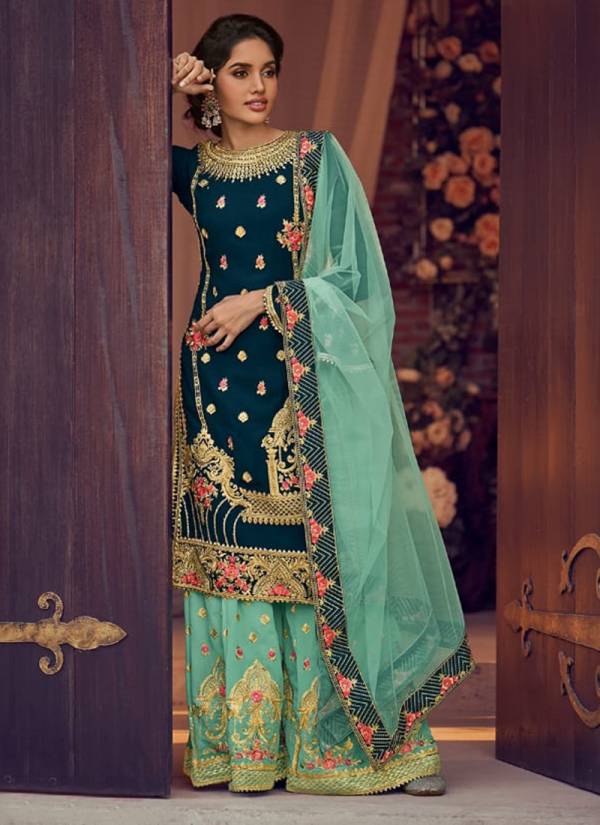 Gulnaaz Vol 15 Heavy Georgette With Exclusive Embroidery Fancy Daimoand Work Sharara Suit Collection 1071-1075